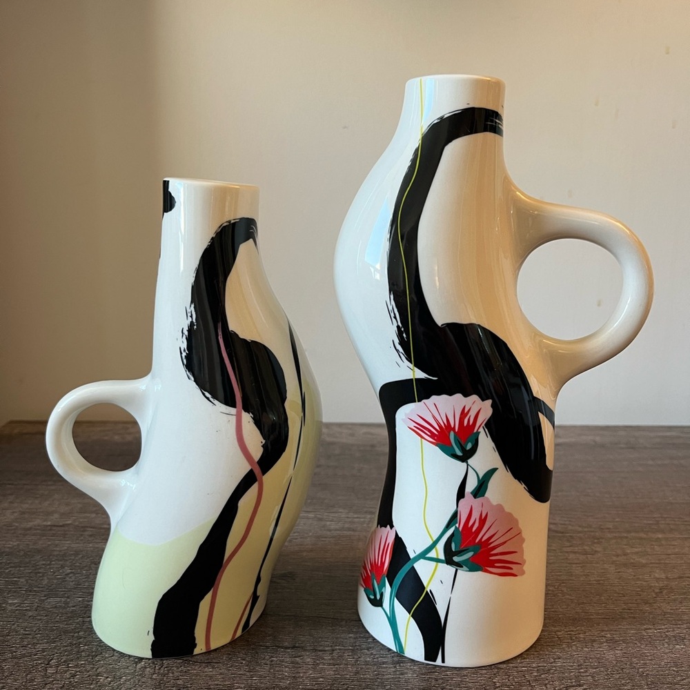 Rachel Joanis X OUI Artistic Ceramic Vases Candle Holder with Floral Design